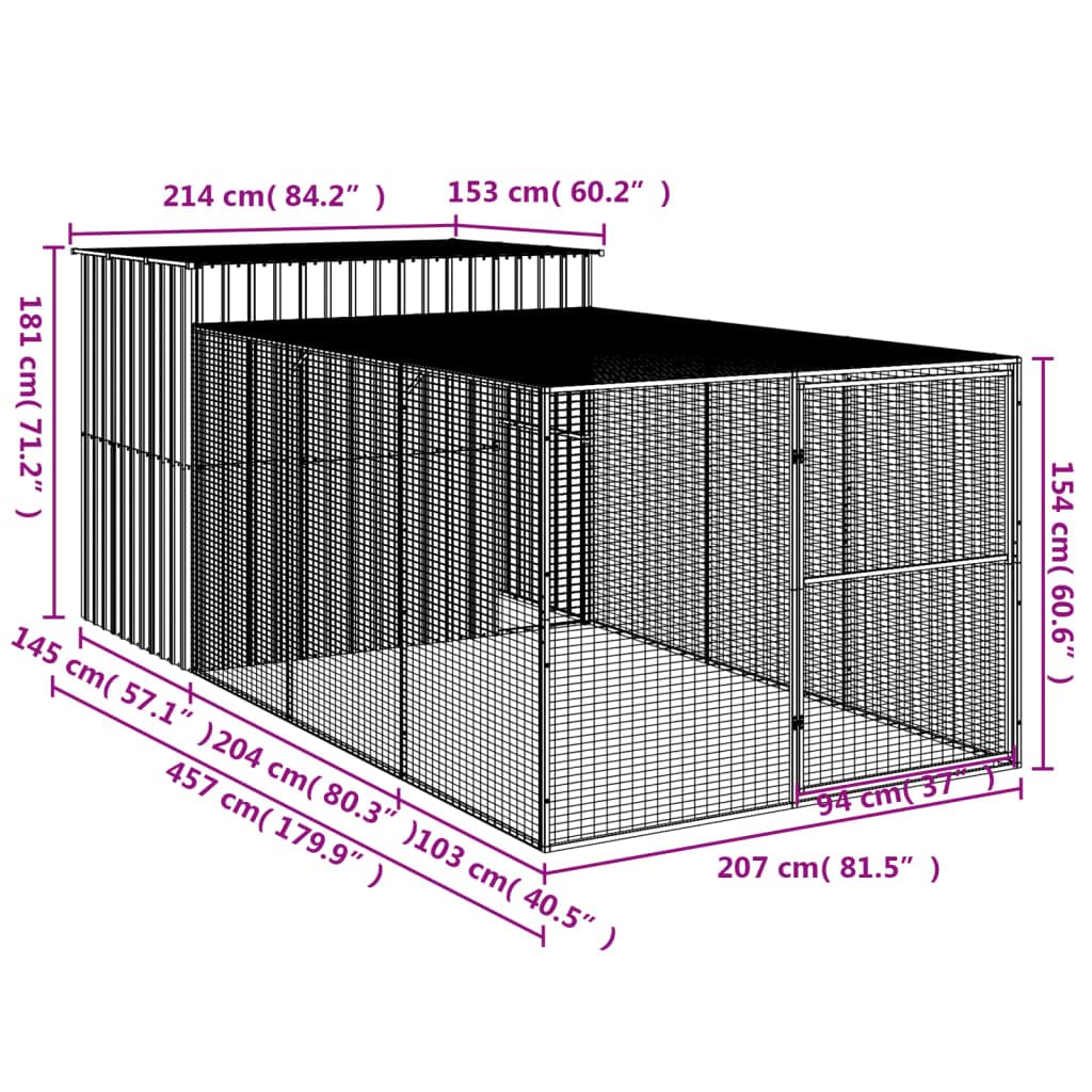Chenil d'extérieur pour Chien, Enclos Niche Cage pour Chien Métal Niche pour Chien avec Cour Anthracite 214x457x181 cm