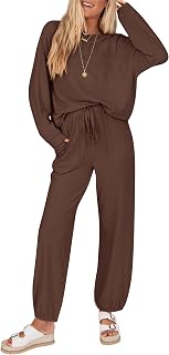 Lounge Sets for Women 2025 Fall Travel Airport Outfits Ribbed Knit Tops Jogger Pants Tracksuit Postpartum Comfy Set