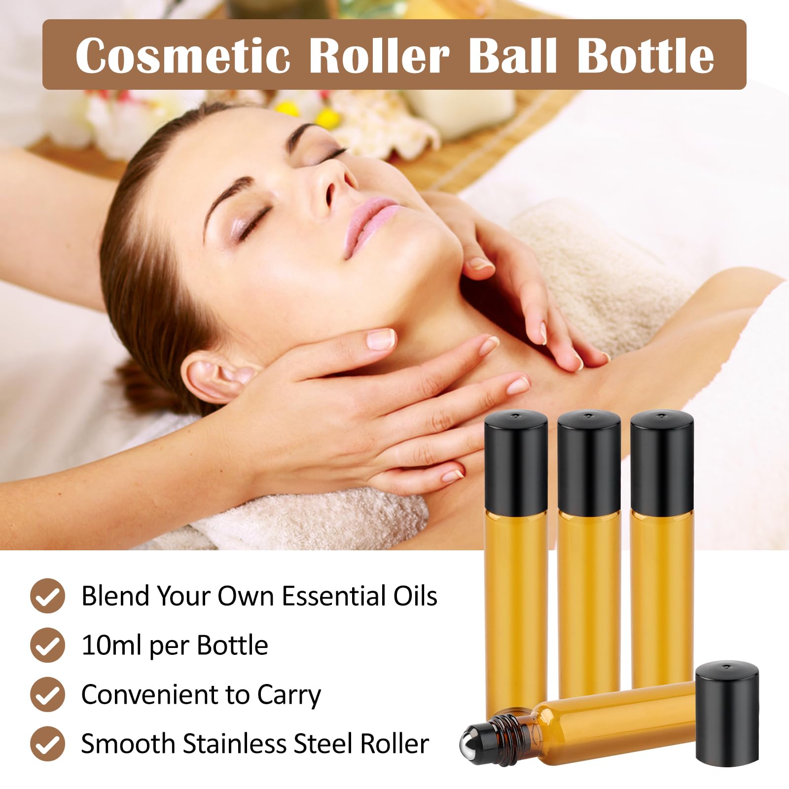 12 Pièces Bouteilles à Huile Essentielle en Verre, 10ml Flacons Roll-on en Verre Rechargeable, Marron Flacon Roll on Vide, Bouteille à Rouleau D'huile Essentielle pour Parfums Aromathérapie Massage