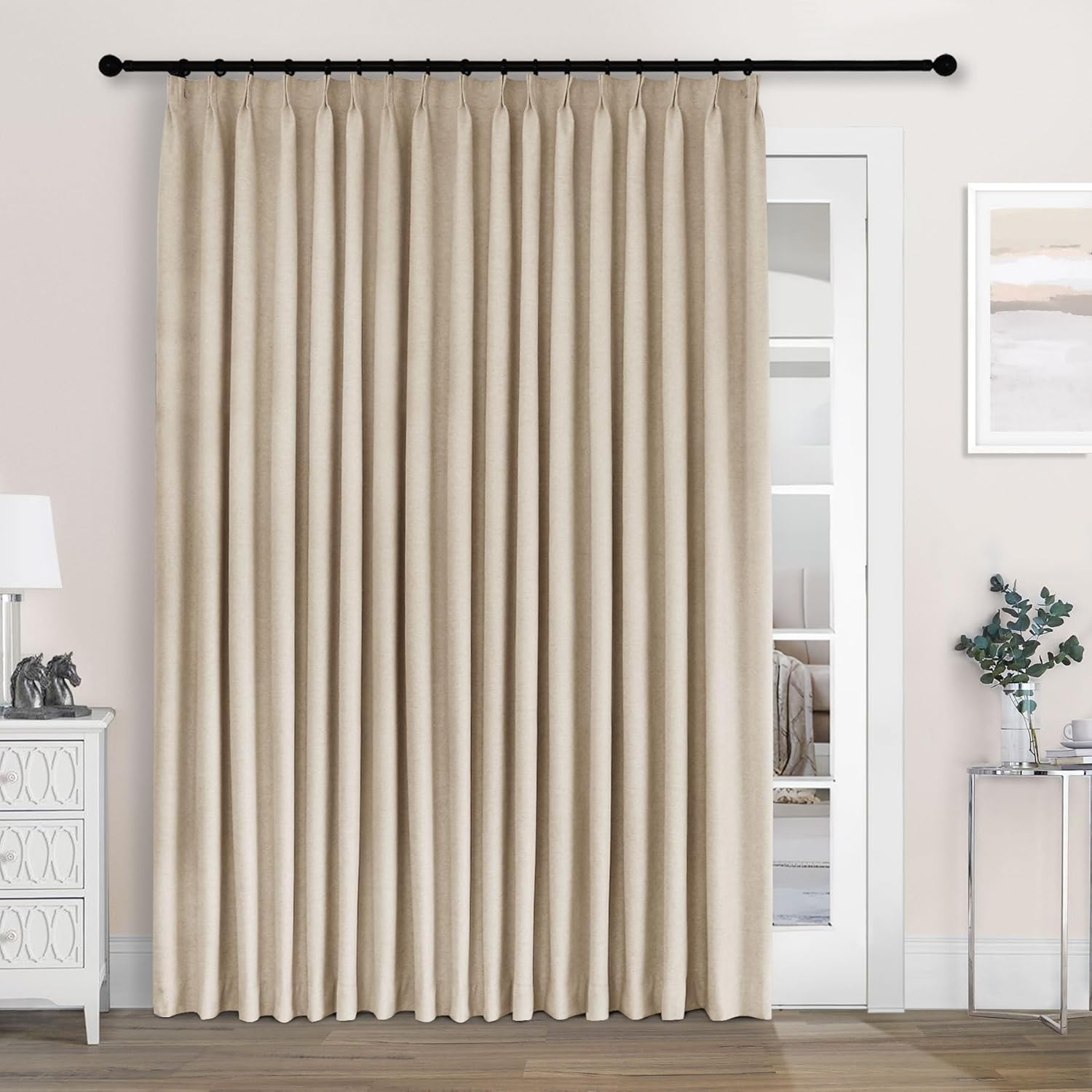 Macochico 100% Blackout Curtains 96 Inches Long for Sliding Door Thermal Chenille Drapes for Living Room Bedroom Hotel Pinch Pleated Taupe Curtains with Tieback for Track 100" Wx96 L 1 Panel
