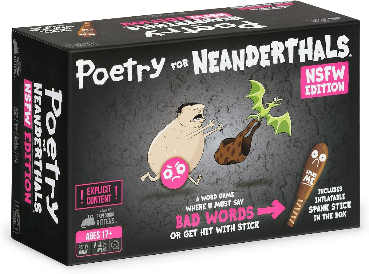 Poesía para neandertales NSFW, 2+ jugadores, mayores de 17 años | ¡Sé un poeta neandertal travieso! Proporcione palabras y frases de una sílaba en este juego viral para fiestas para adultos con 200 tarjetas NSFW.