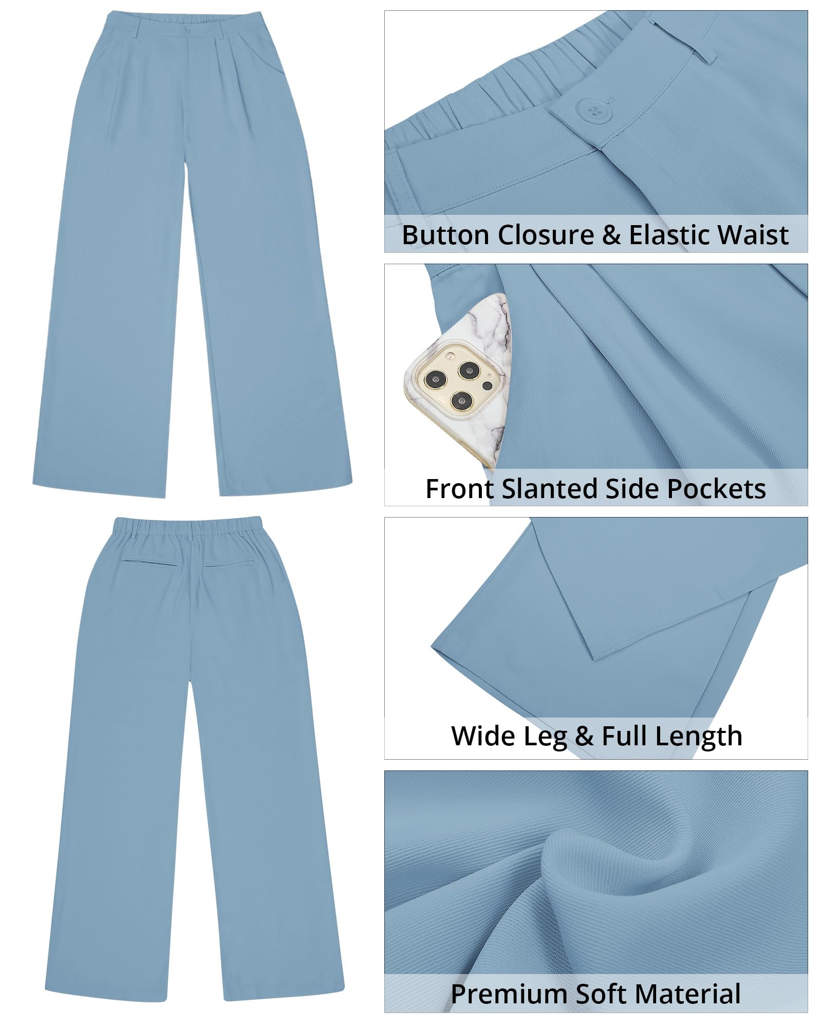 GRAPENT Pantalones de pierna ancha para mujer, para trabajo, negocios, informales, de cintura alta, elegantes, pantalones fluidos para la oficina