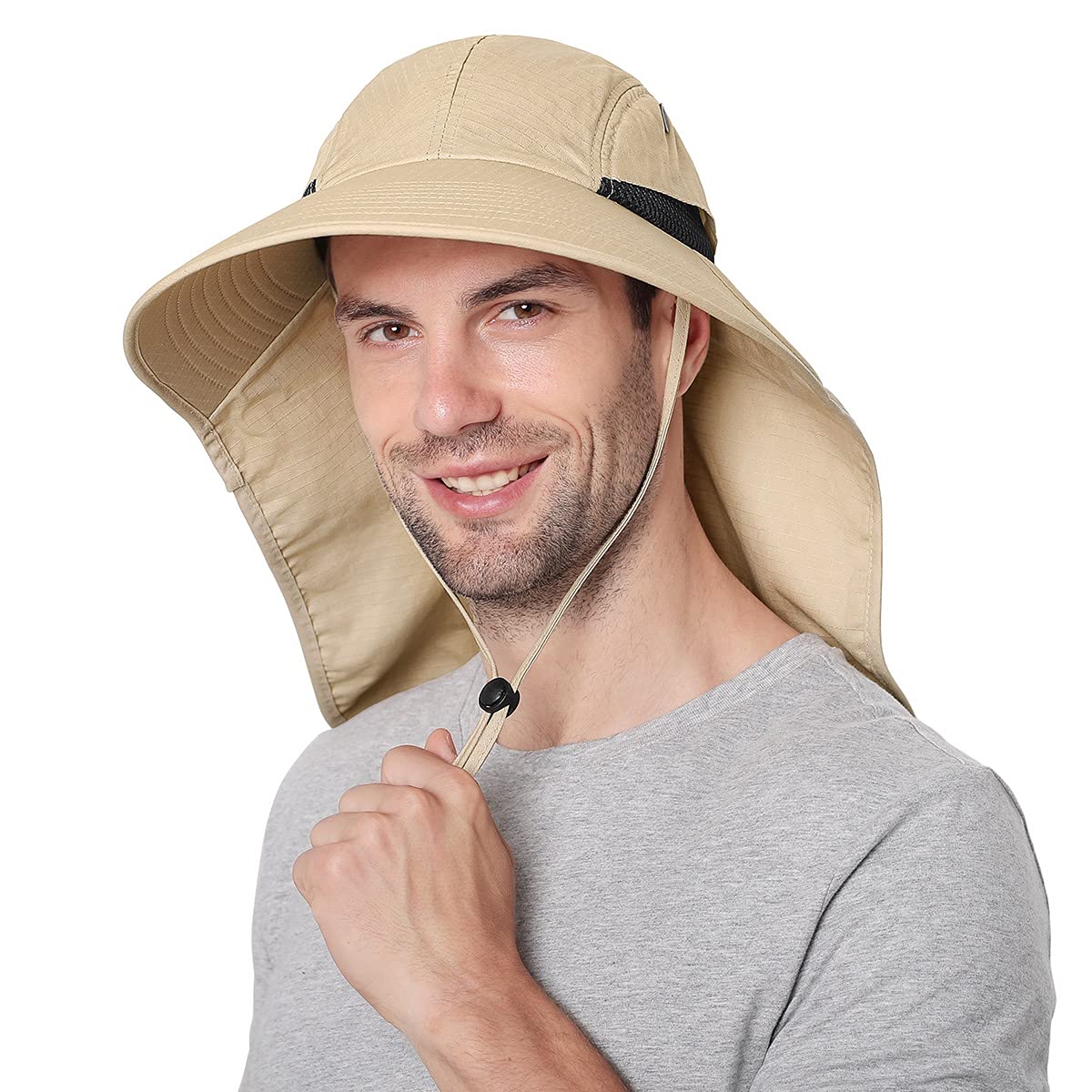 WmcapsSombreros para el Sol Hombre, Gorra Transpirable ala Ancha protección UV Protege Cuello Cara, Sombrero Jardin Hombre Adecuado para Trekking