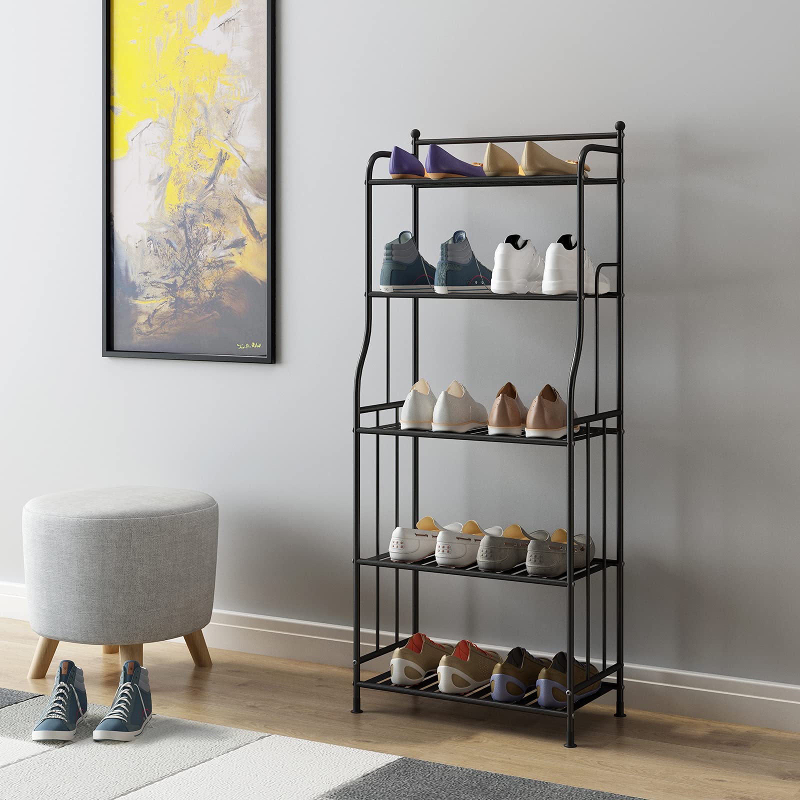 Soporte de Metal para Plantas de 5 Niveles Soporte para Macetas Estante de Almacenamiento Estante Organizador para el Hogar Interior y Exterior-Negro