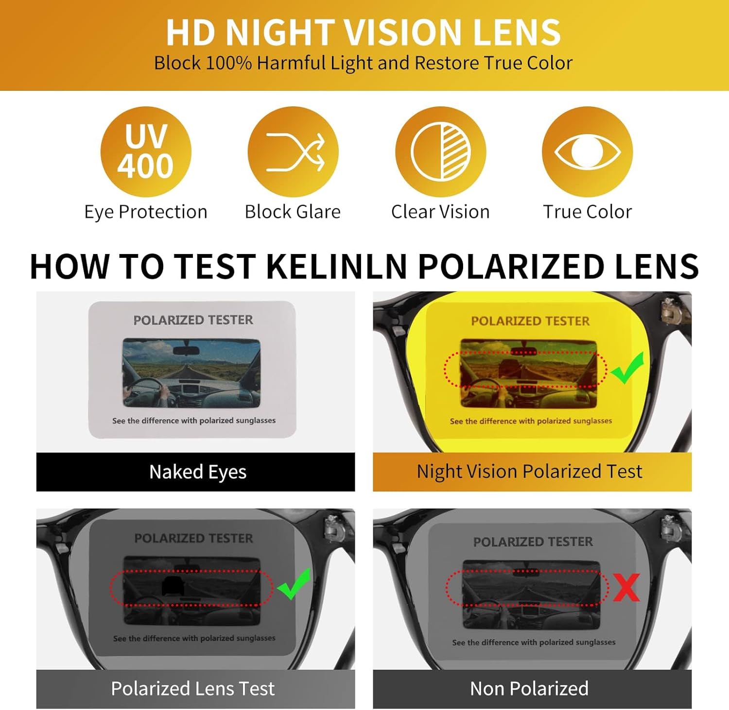 Night Vision Driving Glasses Polarized Anti-glare, HD Yellow Tinted Glasses for Women Men - Image 5