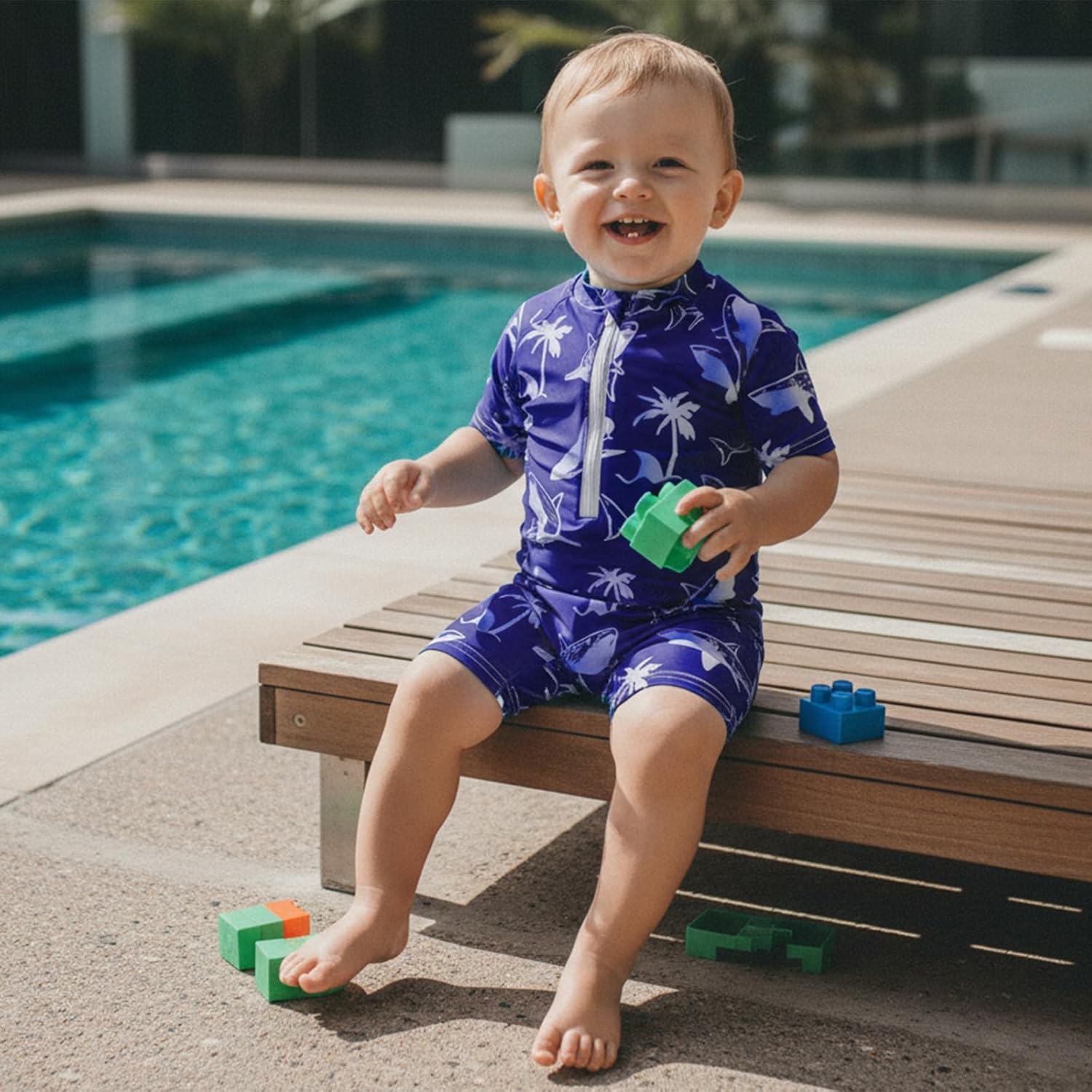 Toddler Baby Boys Swimsuit One Piece Rash Guard Bathing Suit Sun Protection Short Sleeve Zipper Beach Shark Swimwear - Image 4
