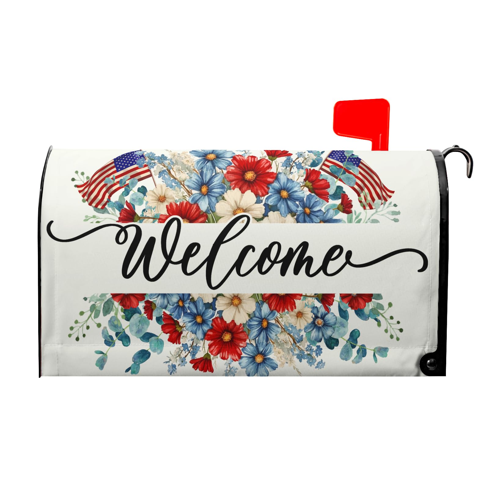 Kawani America Flag Patriotic Mailbox Covers Magnetic Oversized 25”x21” 4th of July Mail Box Covers Summer Floral Mailbox Wraps USA Memorial Day Post Letter Box Covers for Garden Yard Home Decor