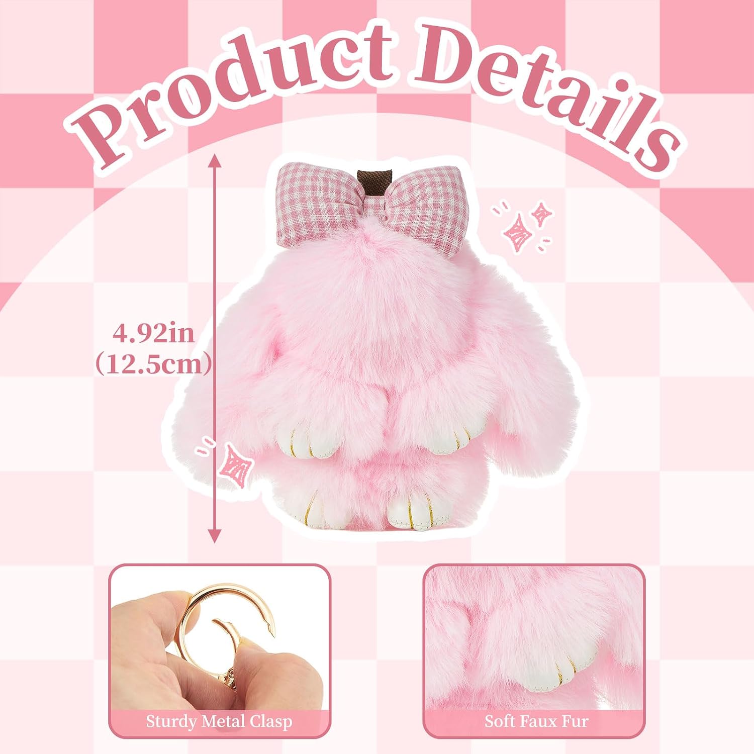 WOZEAH Bow Cute Plush Bunny Keychain, Fluffy Rabbit Bag Charm for Handbags, Backpacks & Keys - Soft Furry Animal Key Ring