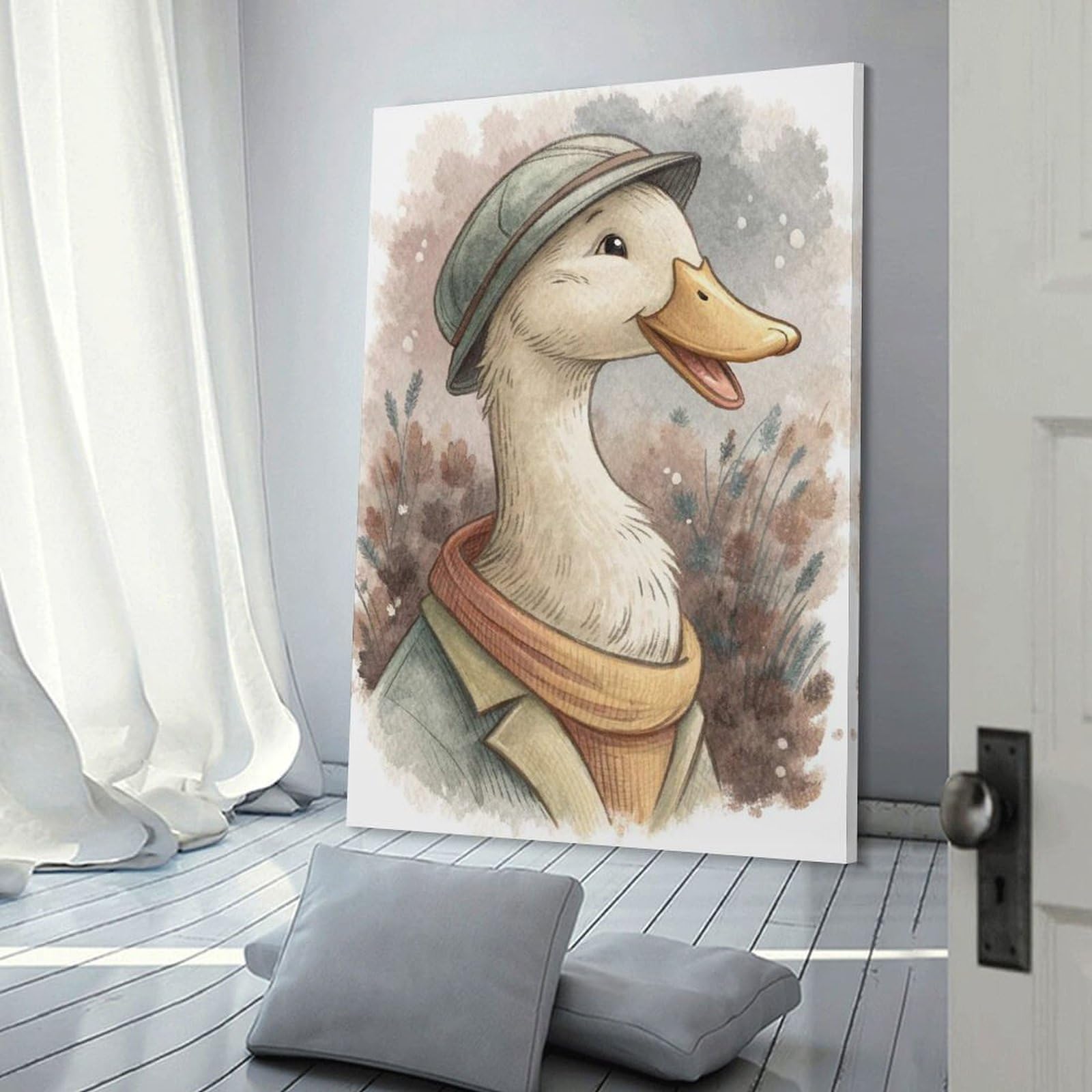 Junmoney Anthropomorphic Duck in Autumn Attire Room Decor Wall Art, 20x30inch(50x75cm), for Feature Walls in Flats Or Modern Rooms, Wall Decor Suited to Curated Displays