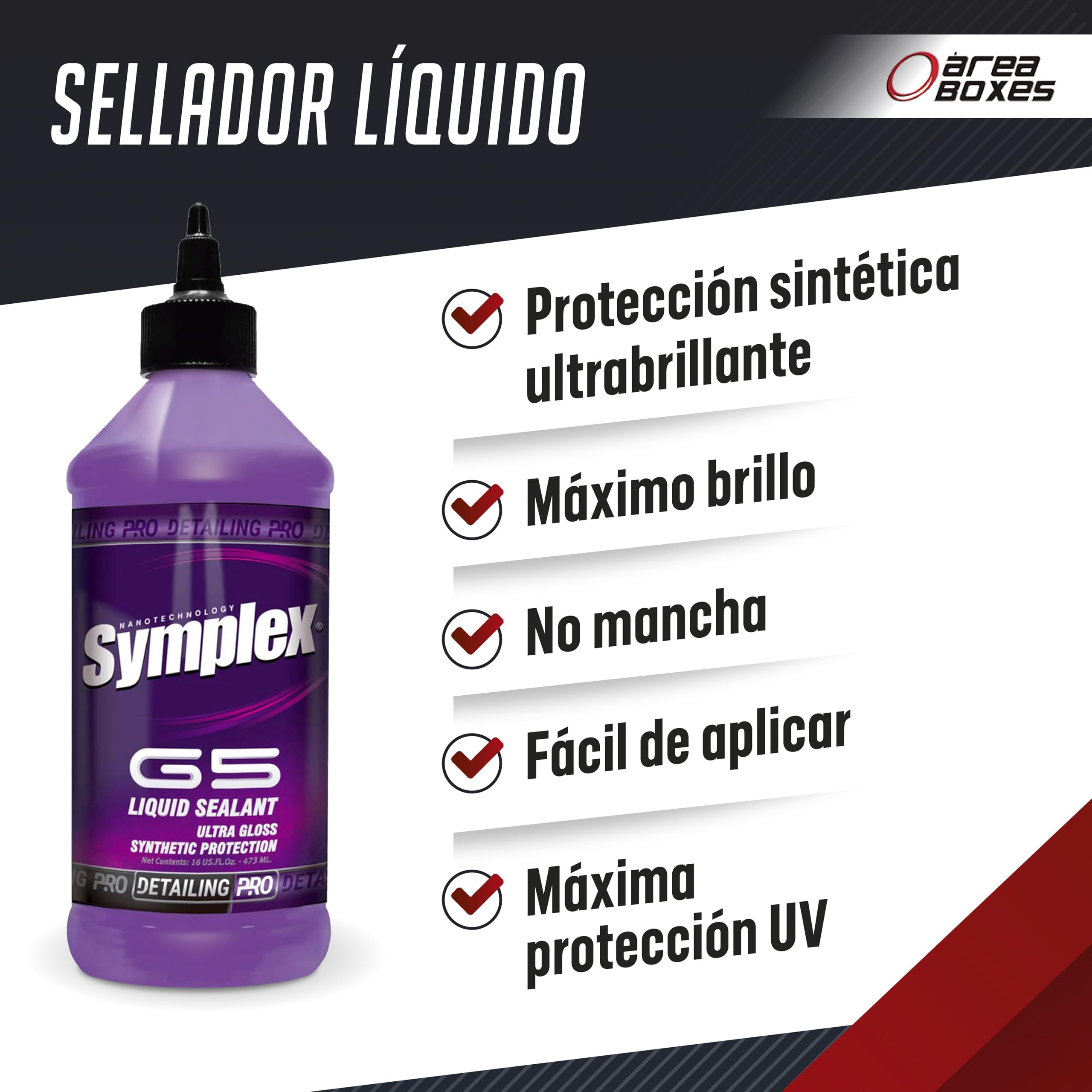 Sellador Para Autos [Symplex G5] Protección Sintética Efecto Espejo de Alto Brillo | Repele Agua y Suciedad | Uso en Pintura y Vidrio | Abrillantador de Fácil Aplicación y Duradero (SYMPLEX G5, 948ML)