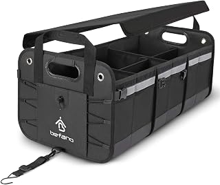 Befano Car Trunk Organizer SUV, Foldable Lid, Non-Slip Waterproof Bottom, Straps, Cargo Trunk Organizers and Storage (3 Compartments, Black)