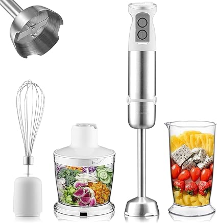 Inkbird Hand Blender 4-in-1 Stainless Steel Stem with Chopper and Whisk 6-Speed Immersion Stick Blender 500W Food Grinder Container Smoothie Maker for Infant Puree Meat Vegetable Egg Sauces