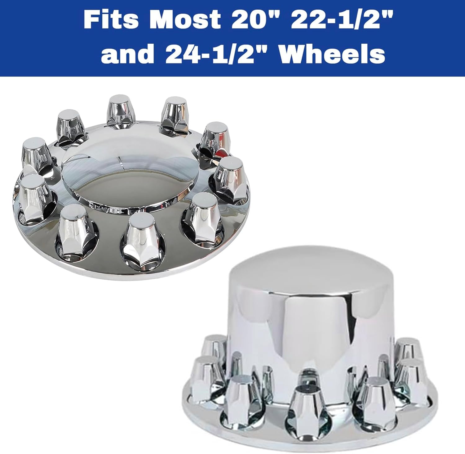BHTOP 33mm Axle Cover Chrome Dome Combo Kit， ABS Plastic Chromed Hubcaps Wheel Front Axle Cover Set with Thread-On Lug Nut Covers for Semi Truck (2 Front and 4 Rear