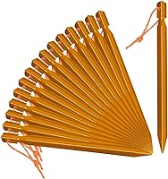 Vista 1 de Grassman Paquete de 16 estacas para tienda de campaña, estacas de aluminio 7075, clavijas de tierra ligeras y resistentes, estacas de metal Naranja
