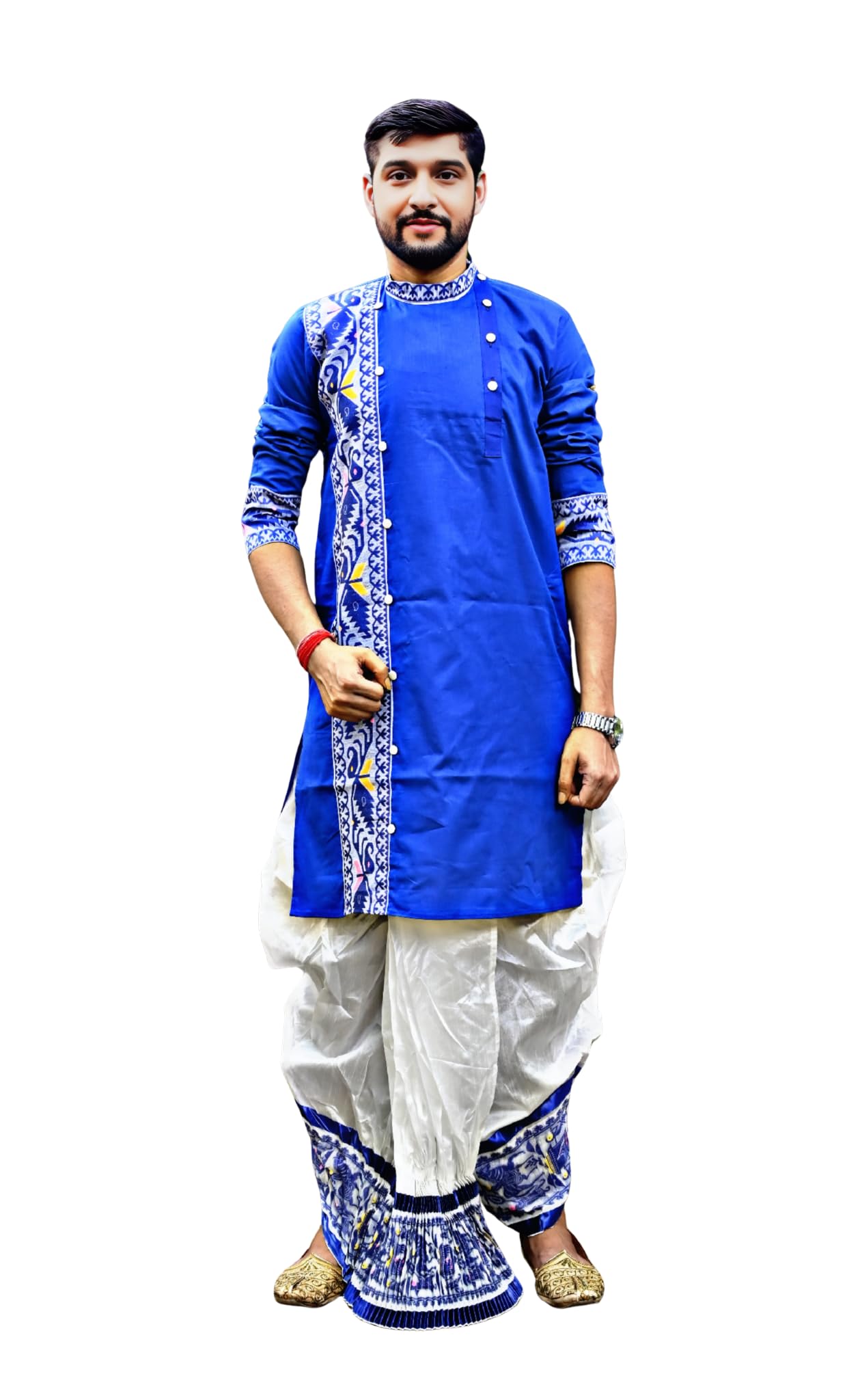Pure Cotton Full Sleeves Kurta with Dupion Silk Dhoti Pant Set (701)-image-47
