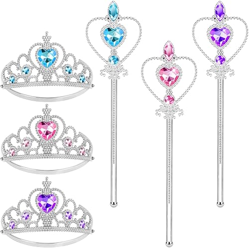 Miniatura 26 de Vicloon Princess Dress Up Accessories, 2PCS Princess Crown and Wands for Little Girls, Jewelry Toy Gifts Set Christmas Azul,Azul, rosa