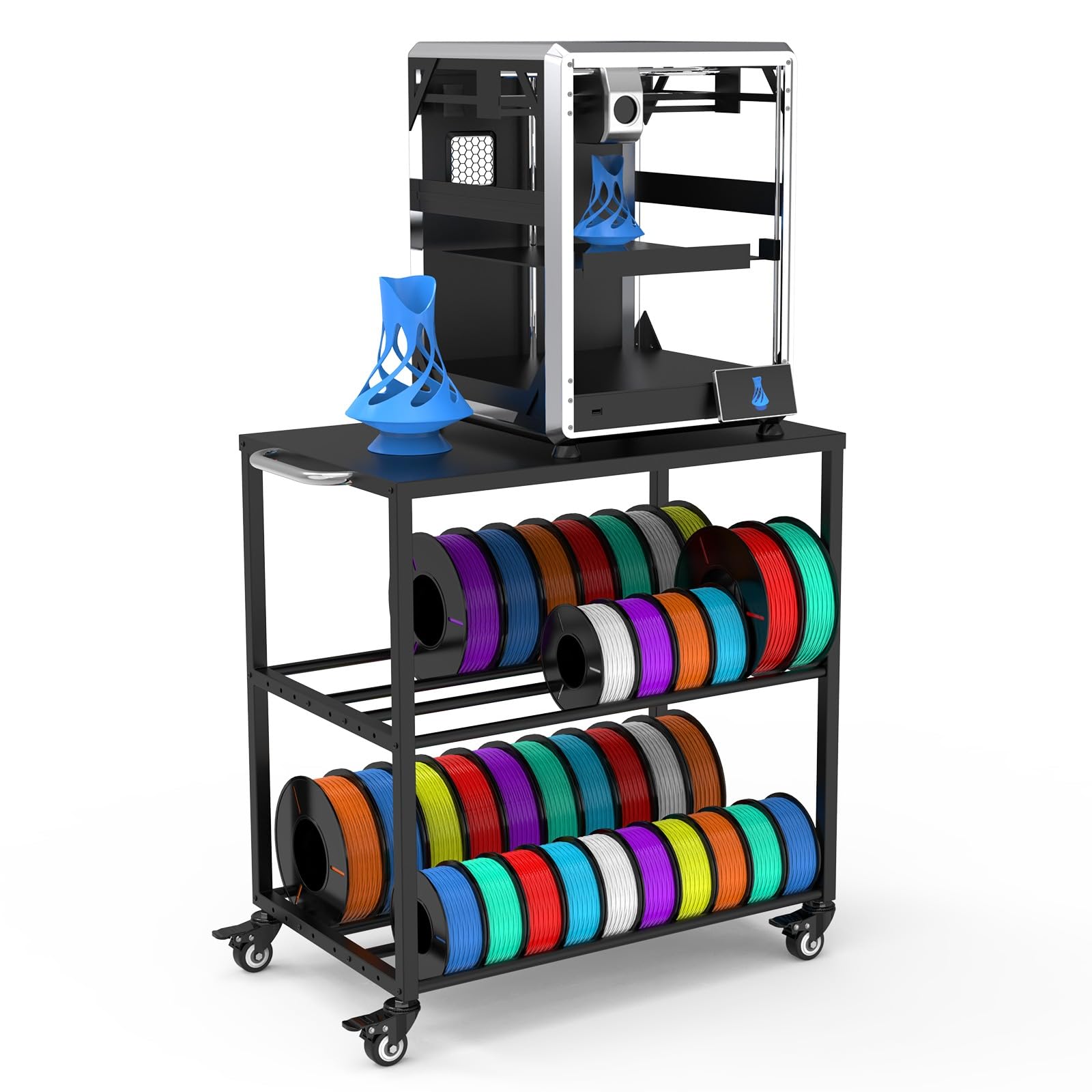 Regał na filament do drukarki 3D, wytrzymały metalowy regał magazynowy z kółkami, rolki filamentowe, regał do PLA/ABS/TPU do przechowywania w domu, biurze, warsztacie (czarny)