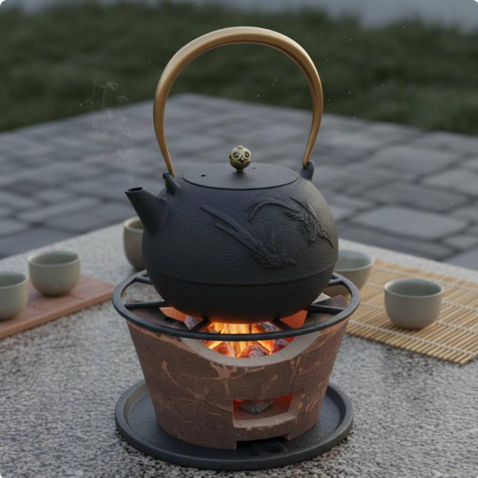 Tetera de Hierro Fundido Tetera Hervidor Caldera Jarra con Calentamiento Uniforme y Conservación de Temperatura Base, Negro, Tetera De Hierro Fundido Con Tapa De Cobre Y Asa
