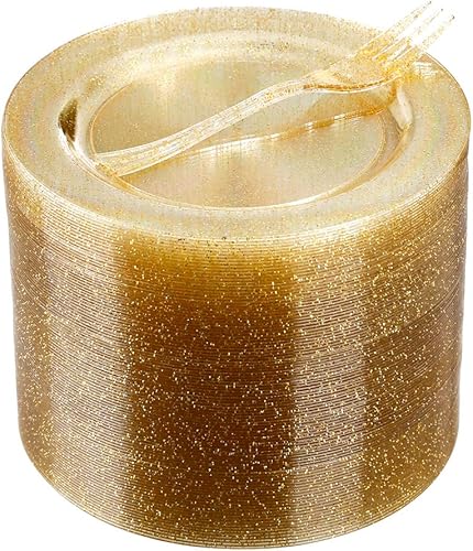 Miniatura 8 de WELLIFE - Vajilla de plástico en color oro rosa, 350 piezas, 50 platos desechables con cubiertos oro rosa, tazas de 10 onzas y 50 servilletas