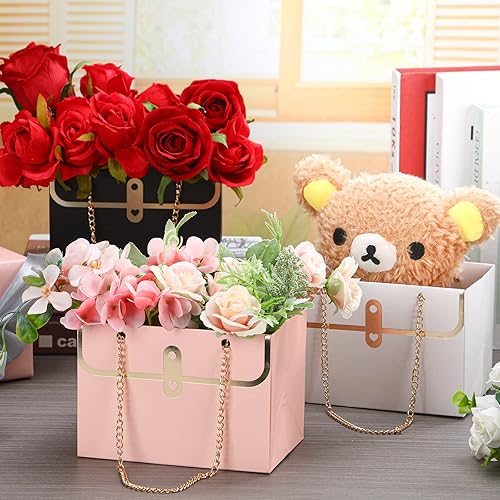 Miniatura 3 de Lincia 12 bolsas de regalo de flores de papel, bolsas de ramo con asa, bolsas de flores para ramos de flores, bolsas rectangulares de regalo, bolsa