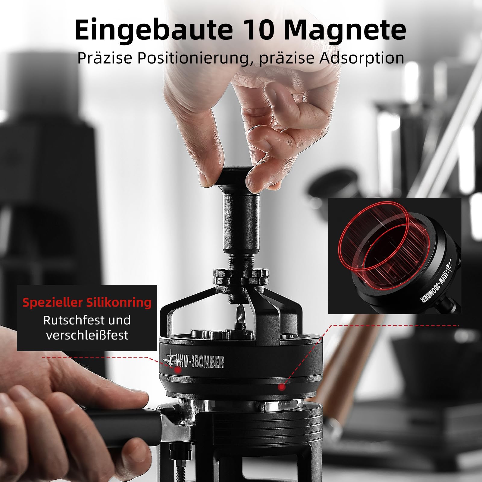 MHW-3BOMBER Yu Cyclone WDT Tools Espresso-Rührer, Verteilungswerkzeug für Barista, 0,25 mm, 14 Nadeln, Espresso-Kaffee-Rührer, 58,35 mm, Schwarz, Modell: T5849-OS