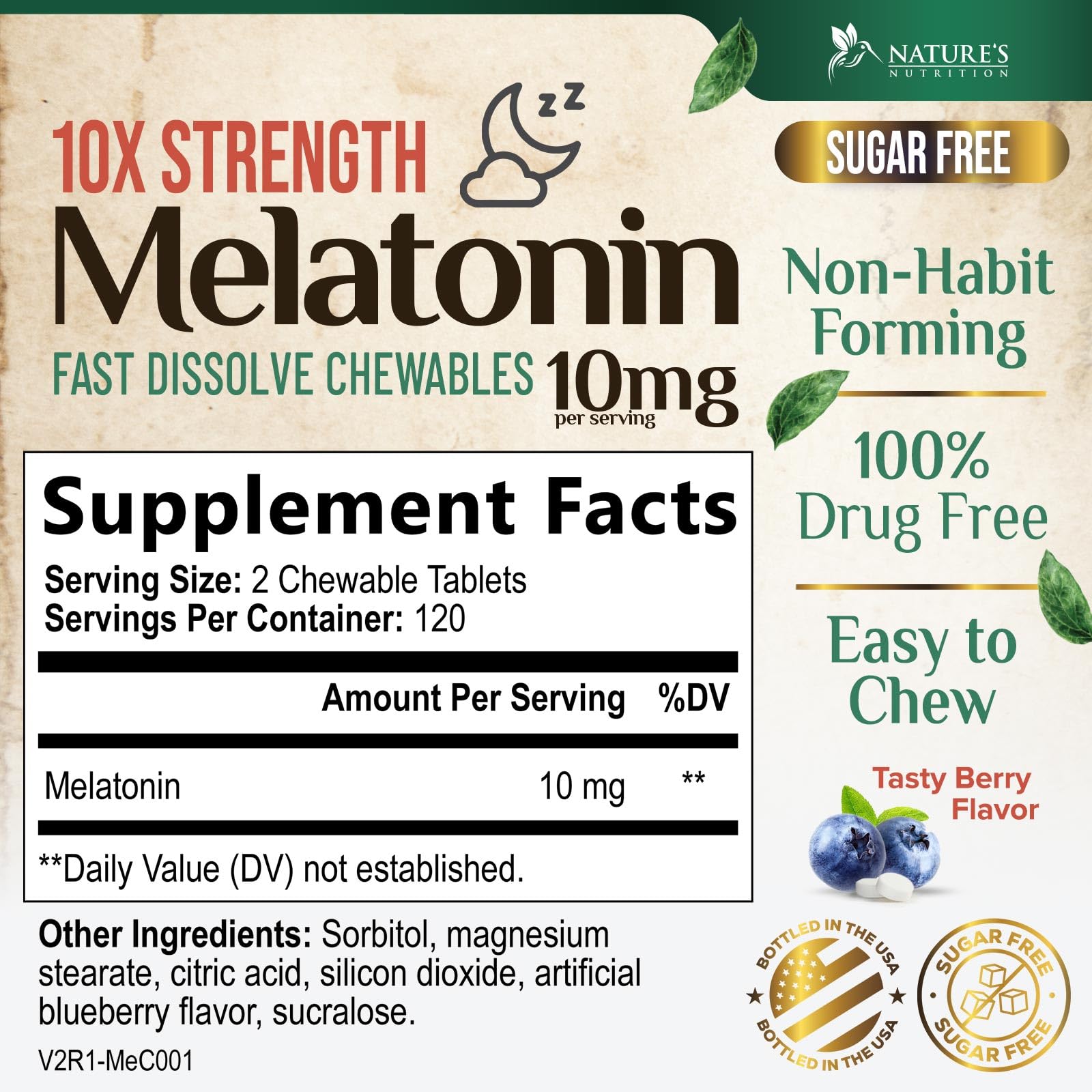 Melatonin 10mg Per Serving - Extra Strength Melatonin Supplements for Restful Sleep Support - Sugar-Free Melatonin Sleep Tabs - Sleeping Support for Adults - Bottled in USA - 240 Fast Dissolve Tablets — Amazon image 2