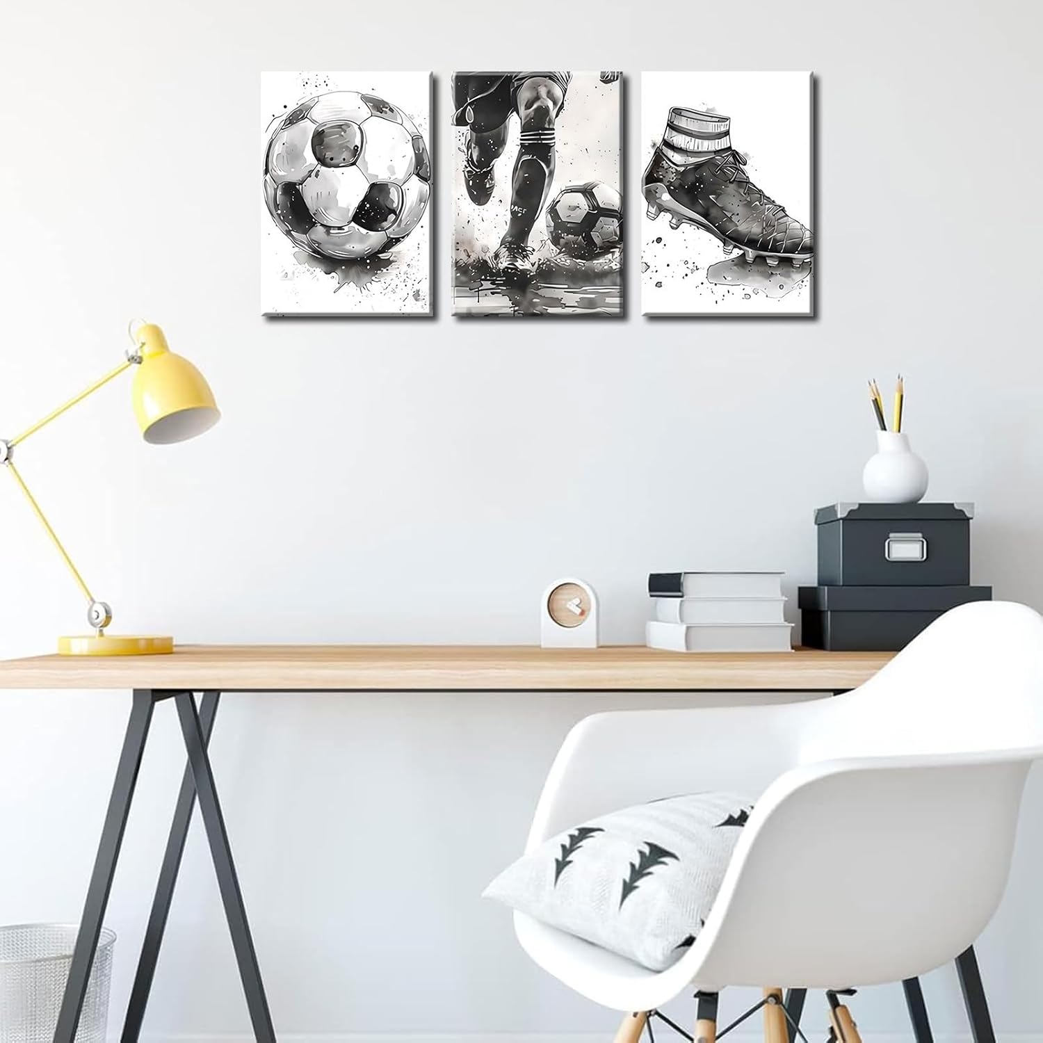 3Pcs Soccer Canvas Wall Art Black and White Football Decor pictures Modern Sports Theme Poster Prints for Stadium Boys Room Locker Room Living Game Room Home Decoration - Image 9