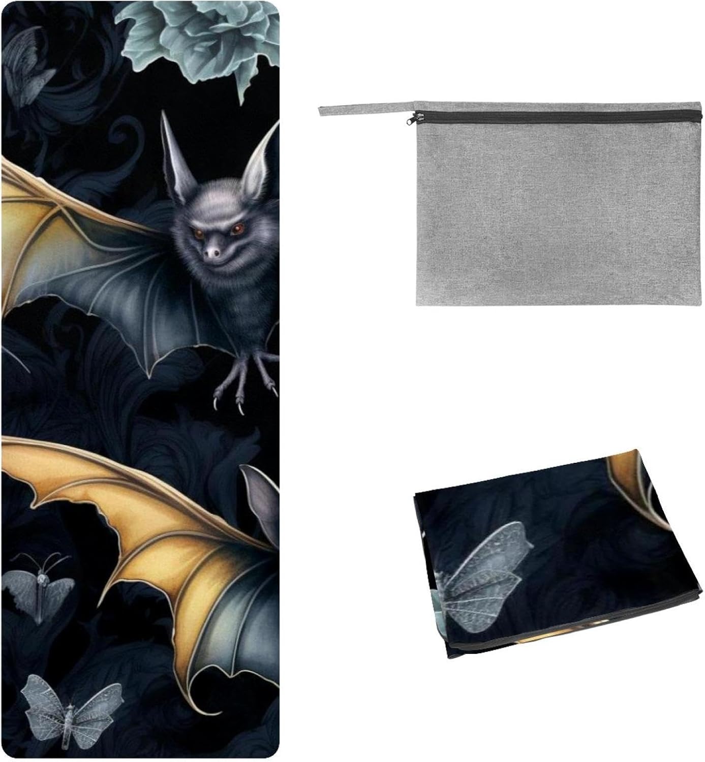 Yoga Towel, Bat Pattern Non Slip Sweat Absorbent Hot Yoga Mat Towel for Hot Yoga, Pilates and Fitness - 72.8" x 26.8"