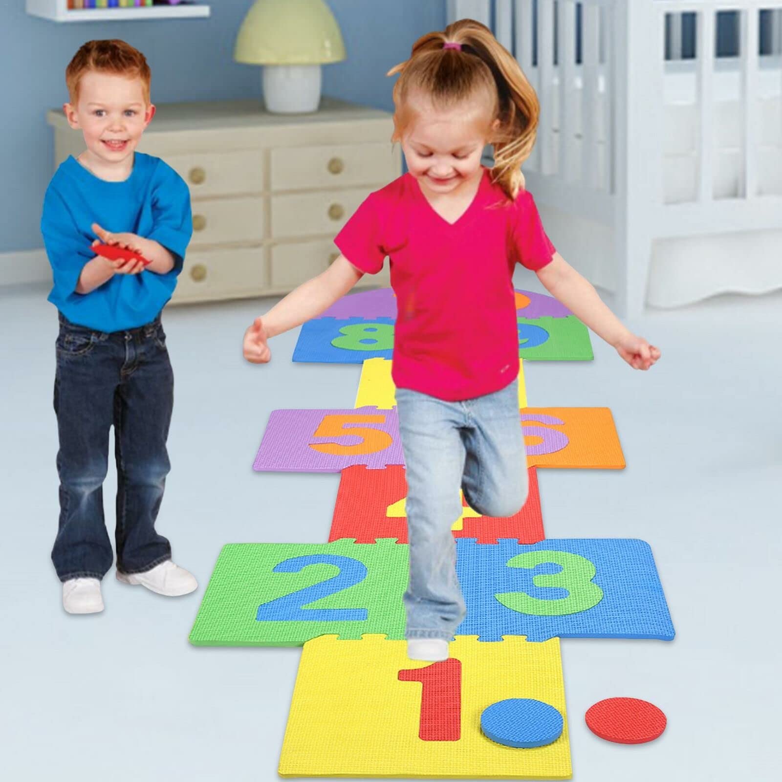 Baby Floor Mat Giant Hopscotch Mat Game - EVA Foam Interlocking Tiles ...