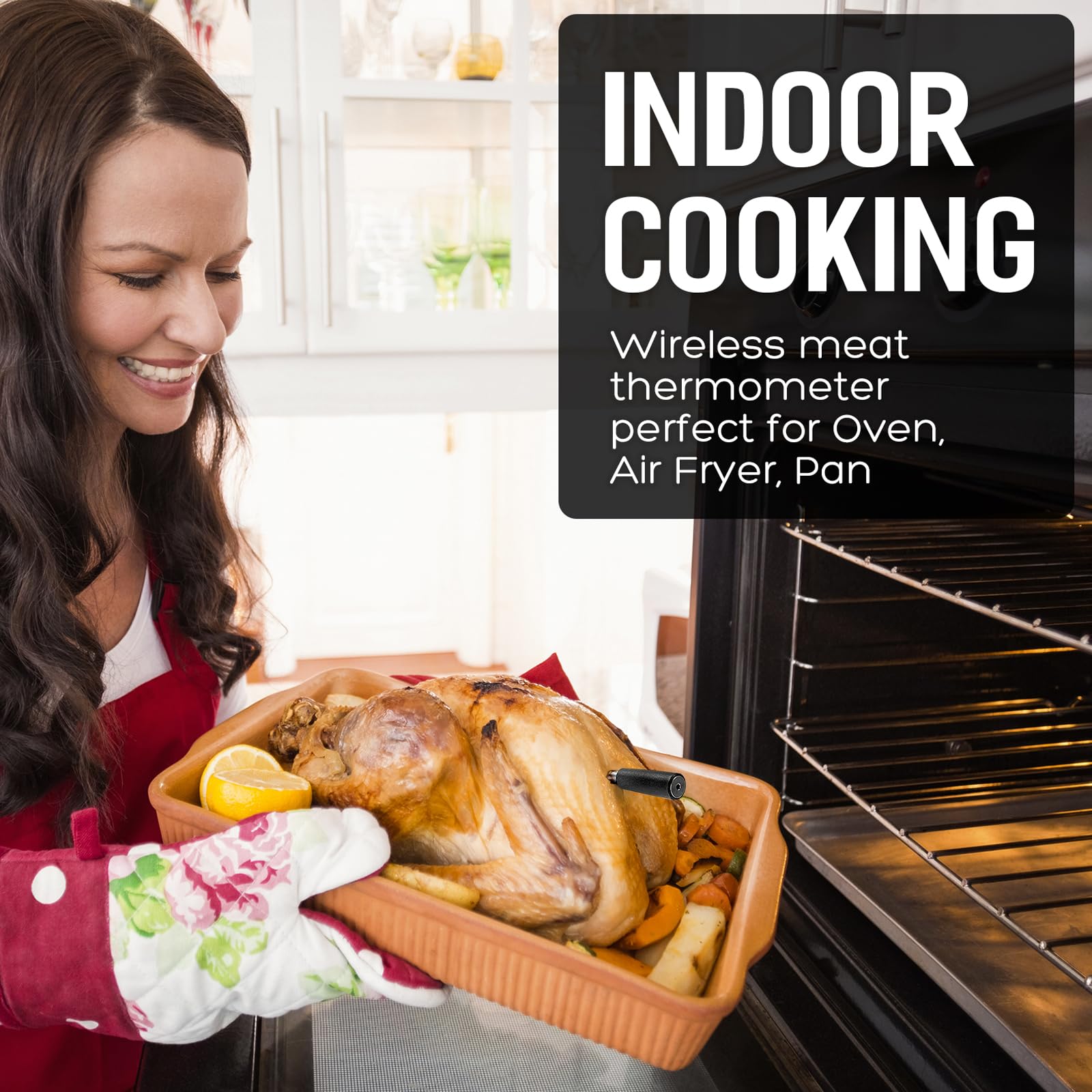 XoTiq Termómetro inalámbrico Inteligente para Carne, termómetro para Carne con Bluetooth, 2 sondas, termómetro inalámbrico para Carne a Prueba de Agua IP67, Carne, Barbacoa, ahumador, Pollo