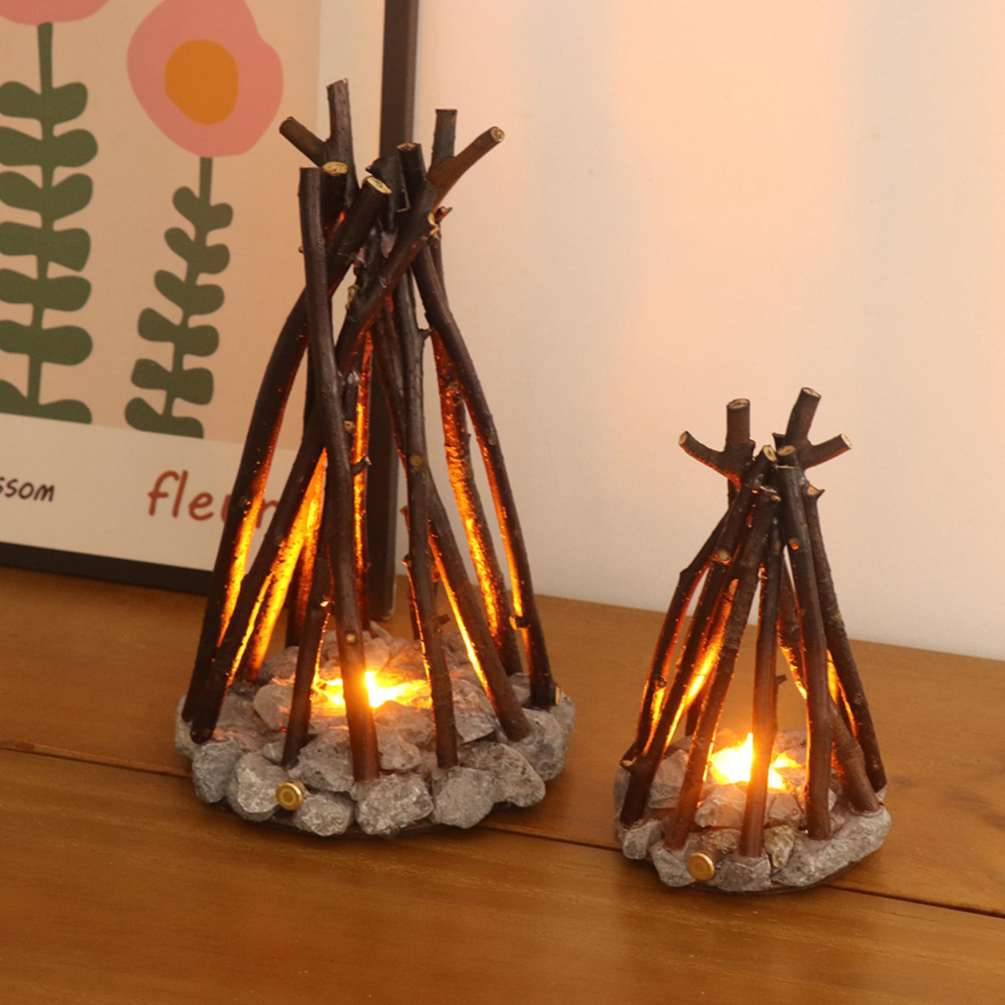 Luce a LED per falò, ricaricabile tramite USB, 3 modalità, design realistico con fiamma e pietra, luce notturna creativa per la decorazione della casa e per le vacanze