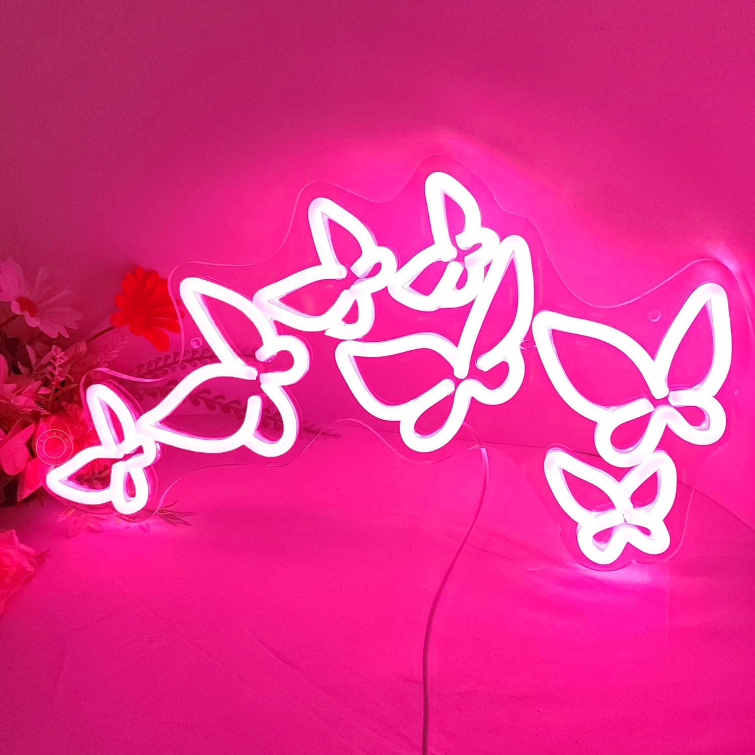 SYLHOME Pink Butterfly Led Neon Light Sign Girls Bedroom Kids Room Beauty Studio Living Room Wedding Birthday Christmas Party Light Up Sign 16.5" X 8.9" USB Led lamp Lighting fixtures - Image 7