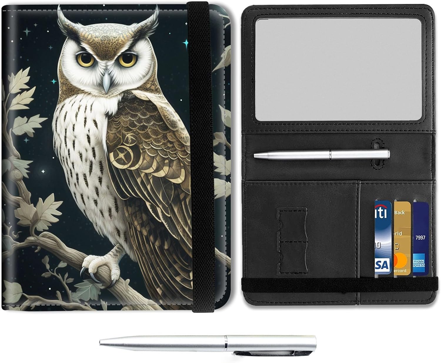 Cute Owl RFID Blocking Passport Wallet, Unisex Adult Travel Accessory, Faux Leather, Bi-Fold, 1 Passport Pocket, 1 Pen Included