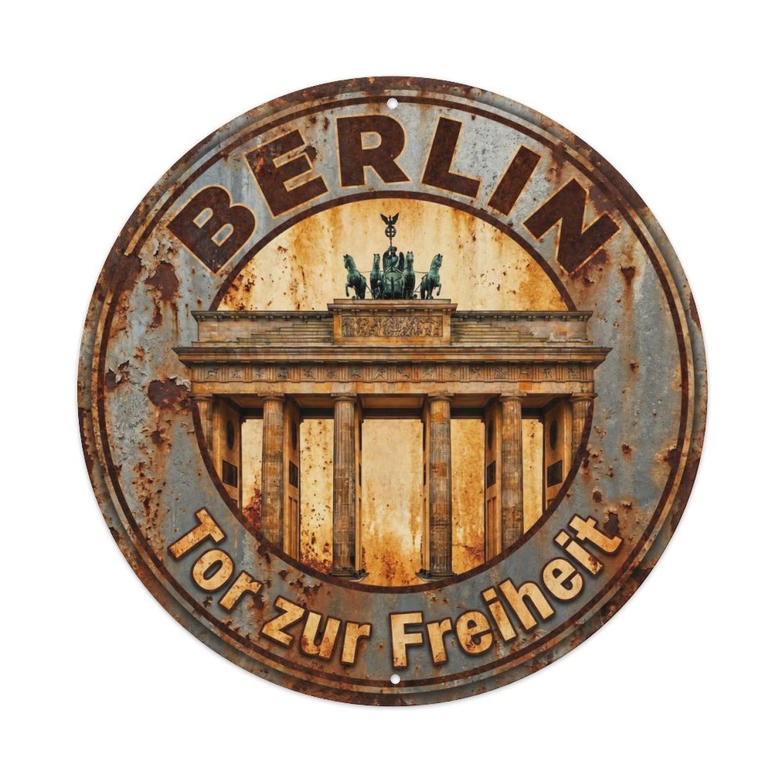 Vintage Travel Berlin Brandenburg Gate Metal Tin Sign Plaque Wall Decor for Cafe, Club, Garden Round Metal Poster 8x8Inch