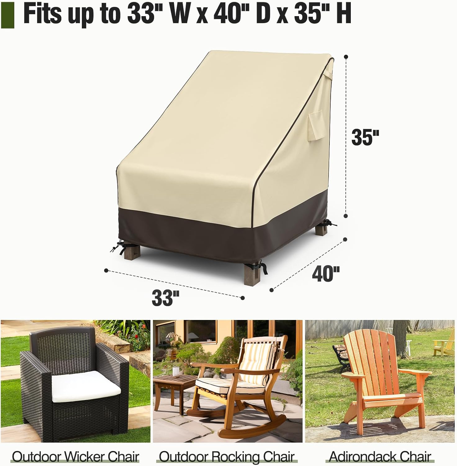 MR. COVER 80Inch Outdoor Couch Cover and 33 Inch Patio Adirondack Chair Covers Combo Set, Moisture-proof & UV-protection, Brown & Khaki