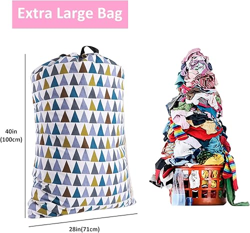 Miniatura 2 de SWISSELITE Bolsa de lavandería con asa y cordón, bolsa de lavandería grande y resistente, 28 x 40 pulgadas, bolsa de ropa sucia de viaje para