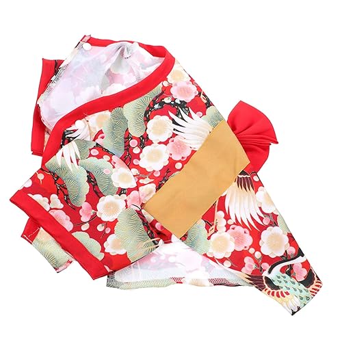 ABOOFAN Dog Dressing Gown Small Dog Outfit Pet Kimono in Style Pet Supplies Breathable Skin-friendly - 1 - Red