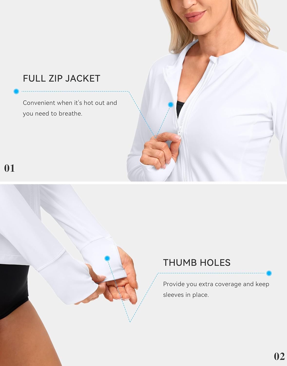 SANTINY Women's Rash Guard UPF50+ SPF UV Protection Long Sleeve Swimsuit Top with Pockets Zip Front Swim Shirts Woman - Image 5