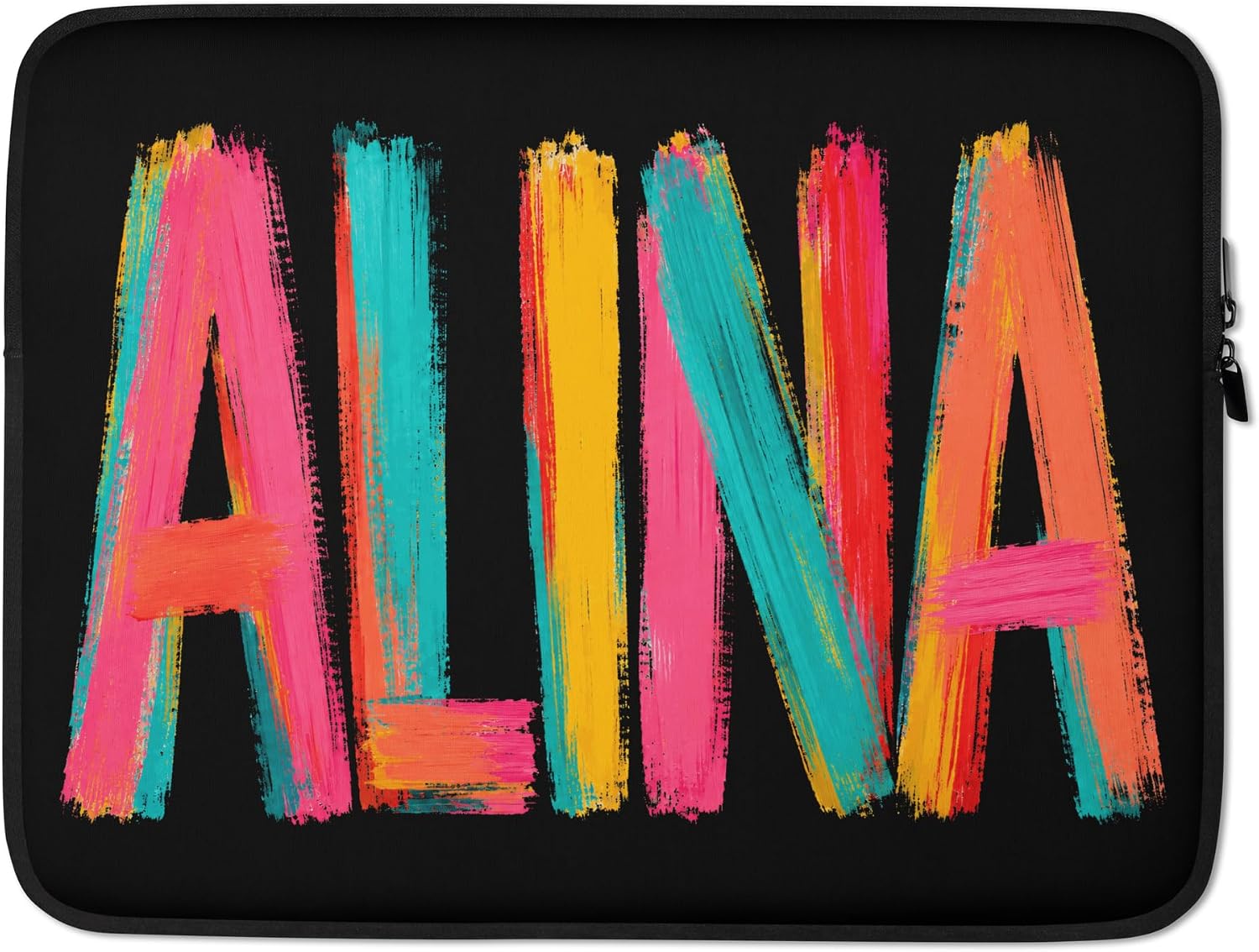 Alina First Name Colorful Brushstroke Letters Graphic Laptop Sleeve