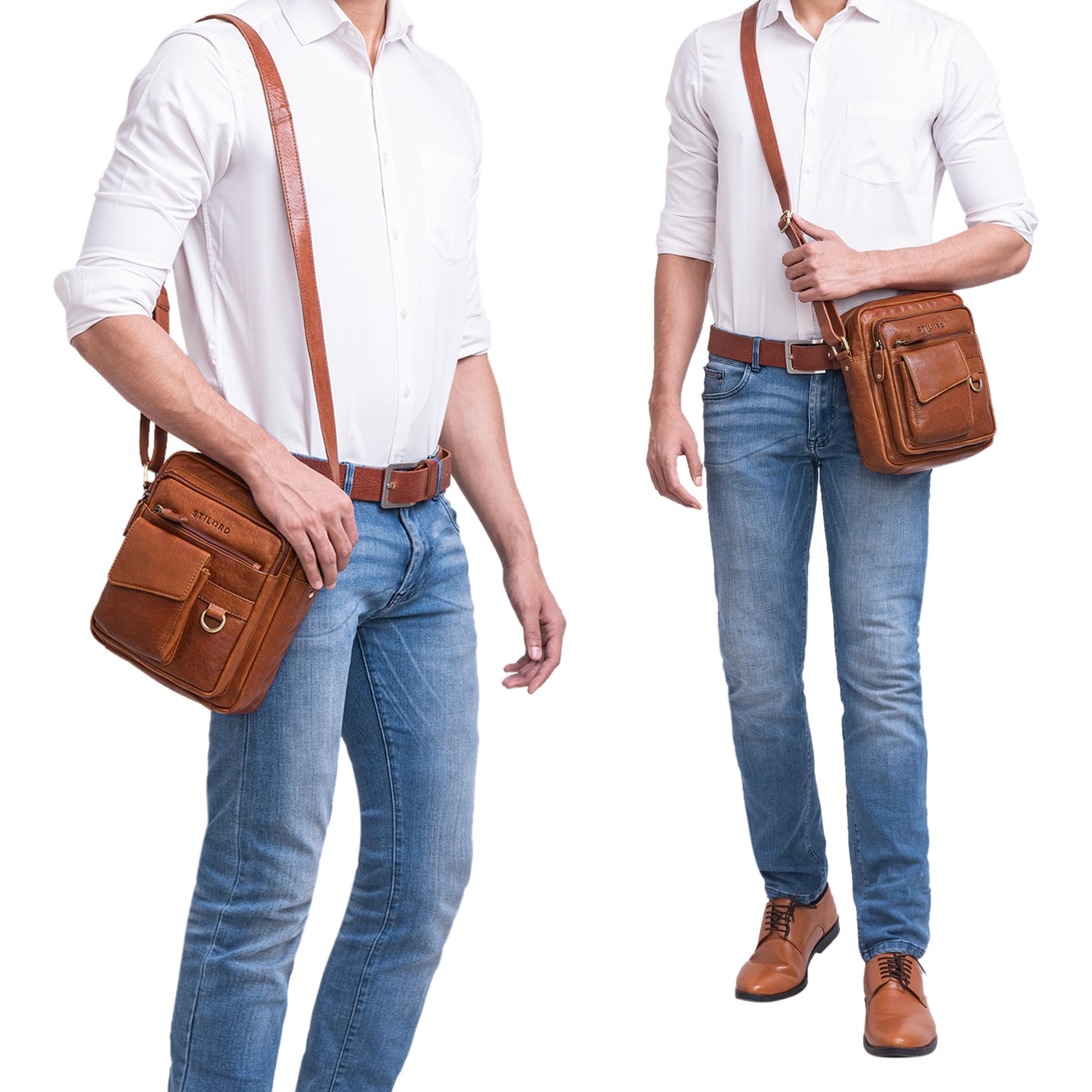 STILORD Ryan Crossbody Tasche Herren Leder Umhängetasche Vintage Ledertasche 9,7 Zoll iPad Messenger Bag Echtleder Braun