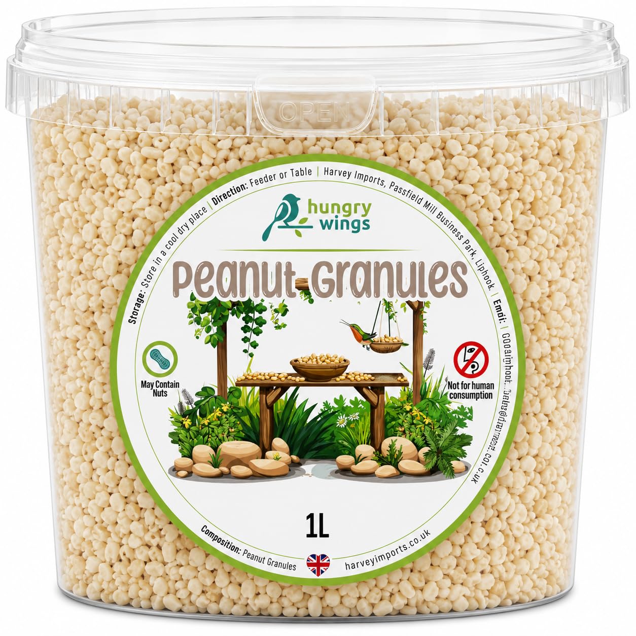 Hungry Wings Natural Peanut Granules 1L Tub | Protein-Rich Bird Food