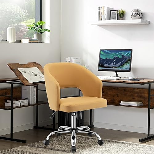 Miniatura 2 de Giantex Silla de escritorio de oficina en casa, cómoda silla tapizada con diseño hueco y altura ajustable, silla giratoria moderna con ruedas para