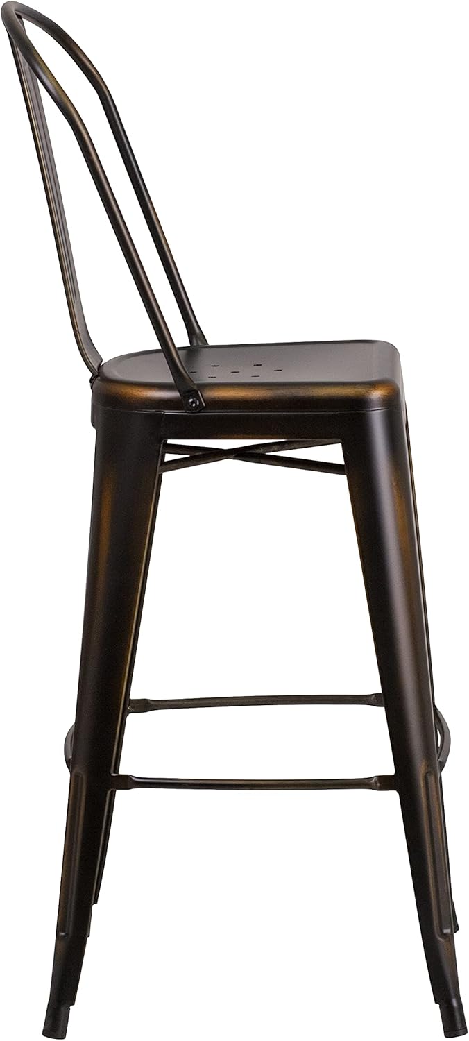 BizChair Commercial Grade 30"H Distressed Copper Metal Indoor-Outdoor Barstool w/ Back