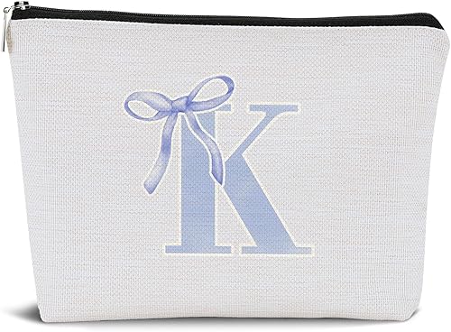 Miniatura 15 de Bolsa de maquillaje con lazo rosa coqueta inicial, regalos personalizados con inicial K para adolescentes, regalos modernos con monograma, bolsa