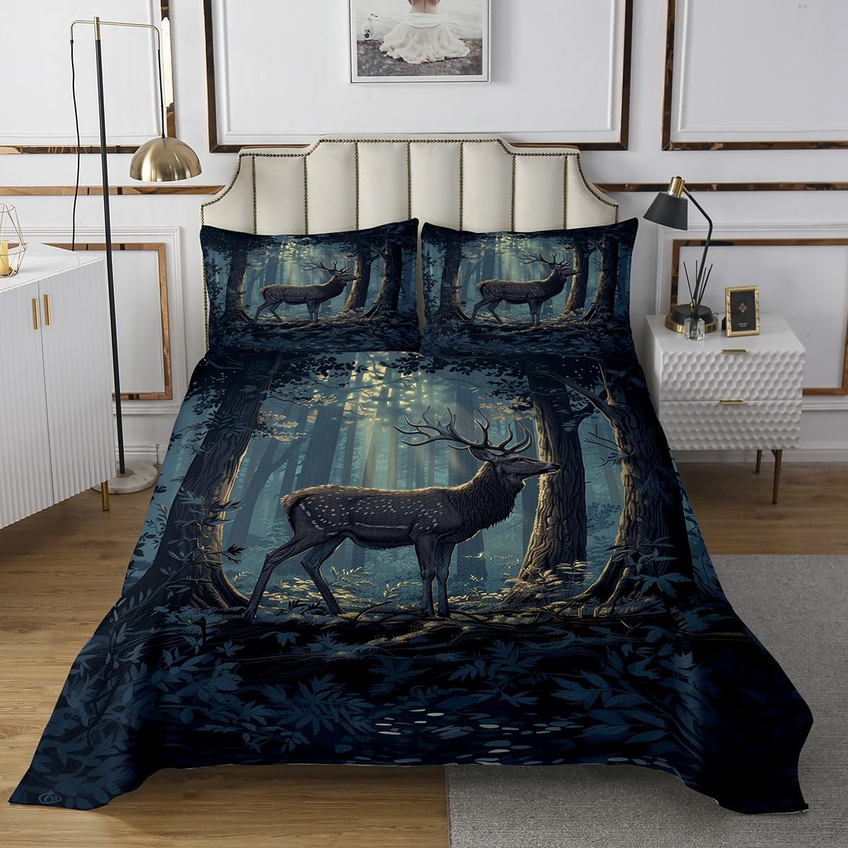 Erosebridal Rustic Deer Coverlet Sets Western Farmhouse Hunting Theme King Size Bedspread Sets for Kids Boys Girls,Country Cabin Woodland Animal Quilt Set Jungle Wildlife Deer Bed Set