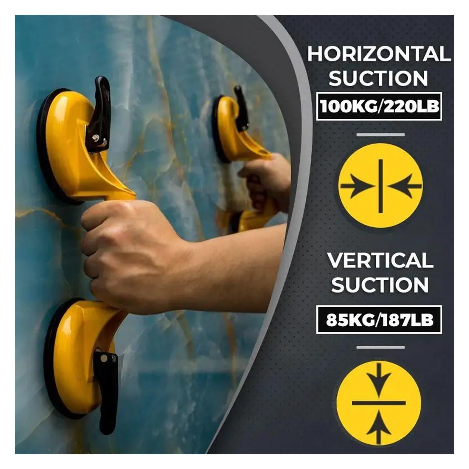 Elevador de vidrio con ventosa al vacío, potente agarre para vidrio, azulejos, mármol, granito, herramienta de elevación manual (4 piezas), ideal para levantar y mover de forma segura