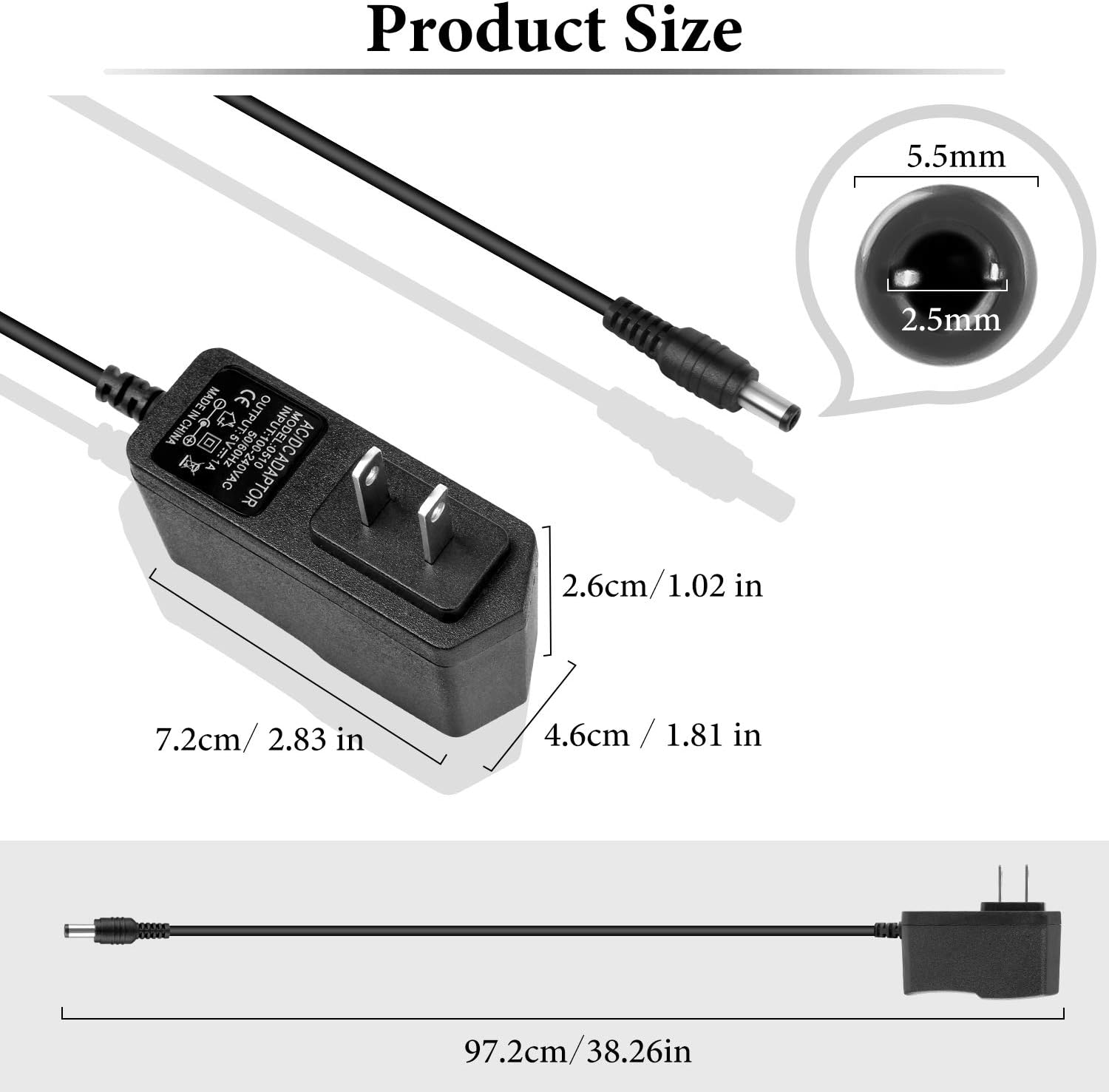 Waysse 12V 2A Power Supply AC Adapter, Slim Design AC DC Switching Power Supply Adapter (Input 100-240V, Output 12 Volt 2 Amp), Wall Wart Transformer Charger for DC12V Security CCTV Camera
