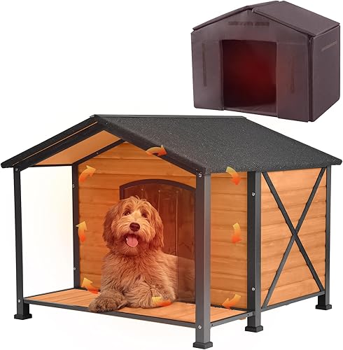 Miniatura 7 de Casa para perros para exteriores e interiores, perrera para invierno, refugio aislado para cachorros para perros pequeños, medianos y grandes, marco