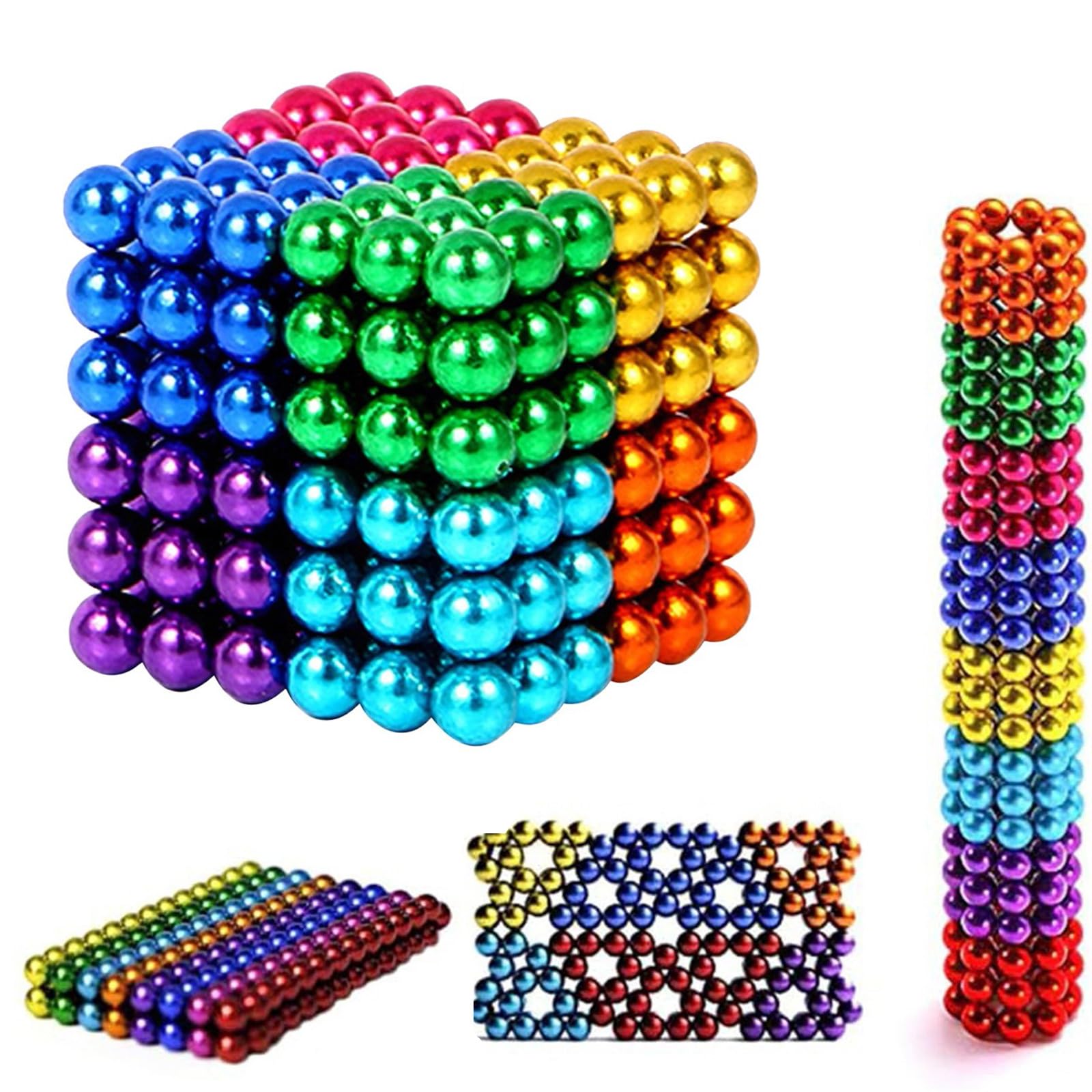 Magnetic Balls Fidget , Multi-Color Rainbow Magnet Beads, 216/512/1000 PCS 3D Stacking Building Sculpture Magnets, Stress Relief Desk Decor Creative Gift for Adults