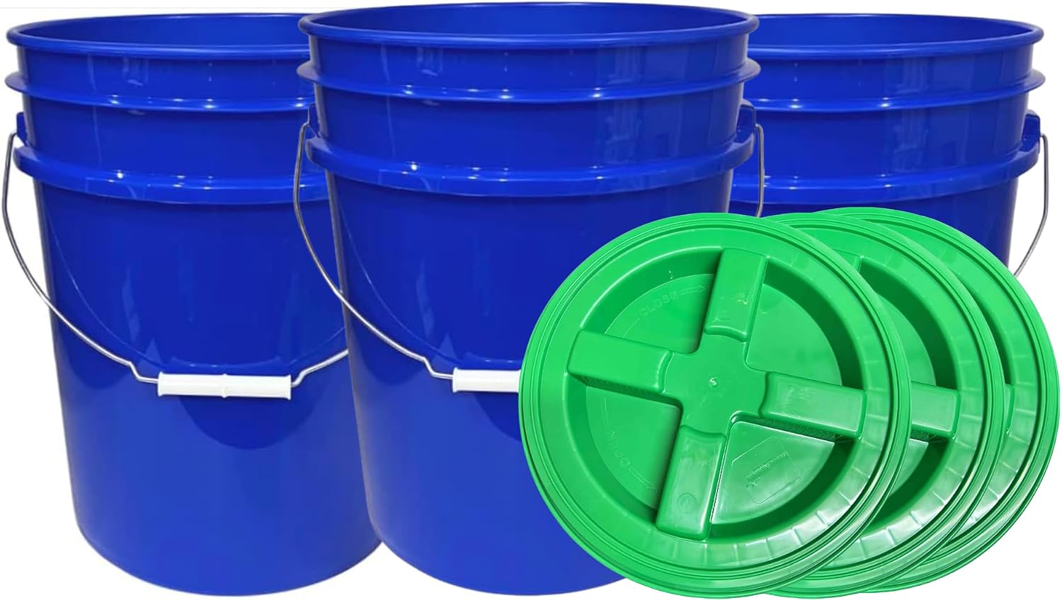 House Naturals 5 Gallon Food Grade Reflex Blue Bucket with Screw on Lid- Pack of 3- Made in USA